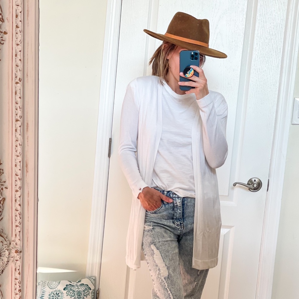 Long white cardigan sweater